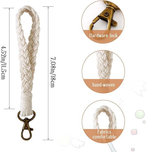 سلسلة مفاتيح فين بيوتي ناعمة من المكرامية سوار بوهو مصنوع يدويًا سلسلة مفاتيح كيرينغ حامل حبل معصم ريفي للنساء in Kuwait