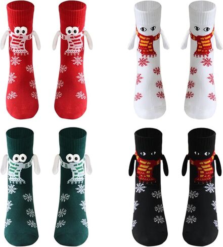 gjulrfu 4PCS Christmas Holding Hands Socks,Personalized Christmas Stockings Couple Magnetic Socks Mid Tube Sock Funny Xmas Gifts in Kuwait