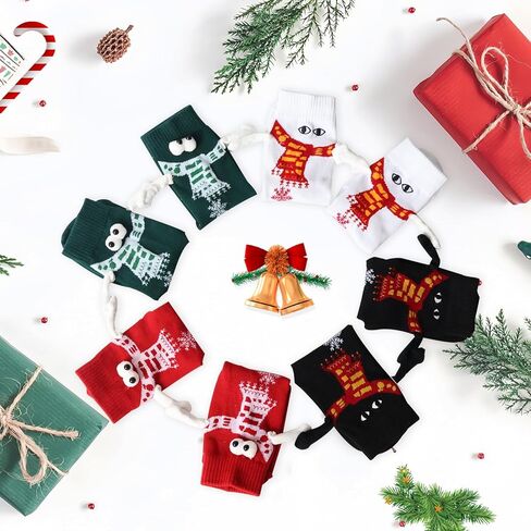 gjulrfu 4PCS Christmas Holding Hands Socks,Personalized Christmas Stockings Couple Magnetic Socks Mid Tube Sock Funny Xmas Gifts in Kuwait
