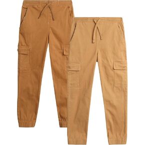Quad Seven Boys' Pants - 2 Pack Casual Stretch Twill Jogger Pants - School Uniform Pants for Boys (8-16)