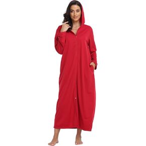 Laurel Snow Women's Zip Up Robes Hooded Long Housecoat Sweatshirt Full Length Bathrobe Loungewear Soft Nightgown with Pockets