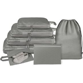 Compression Packing Cubes 7 Set Travel Luggage Cubes Organizer Bags Small Packing Compression Bags for Suitcases (Beige)