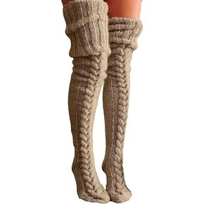 Louatui Over The Knee Sweater Socks for Women Cable Knit Tights High Socks Winter Wool Knee High Stockings Leg Warmers in Kuwait