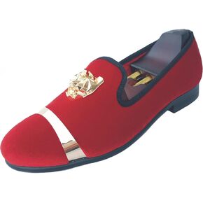 Justar Men's Velvet Loafers Slip-on Dress Shoes with Gold Buckle Penny Loafer Red Slippers Flats in Kuwait