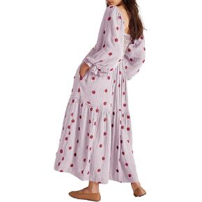 Shy Velvet Women's Fall Winter Dresses 2024 Maxi Dress Long Sleeve Square Neck Embroidered Maxi Dress in Kuwait