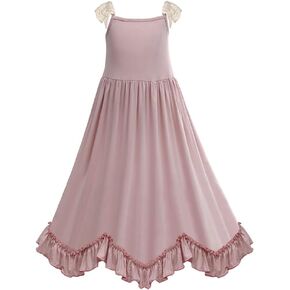 فستان طويل أنيق للفتيات من Everweekend بتصميم بوهيمي مكشكش وأكمام طويلة من الدانتيل وأكمام طويلة من Aling Swing Twirly فستان للحفلات in Kuwait