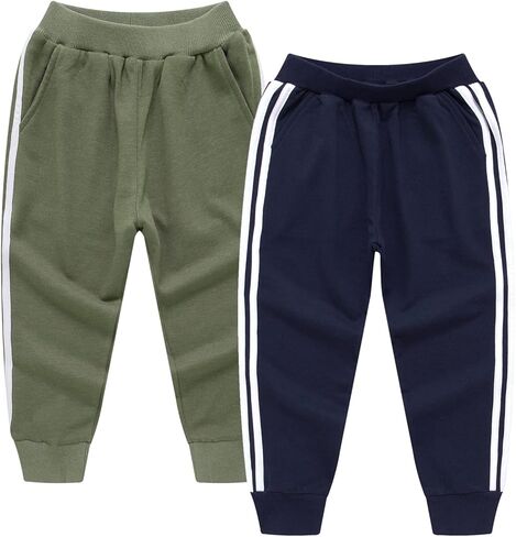 سراويل رياضية للأولاد الصغار من ALALIMINI، سراويل رياضية مخططة كاجوال من القطن للأطفال in Kuwait