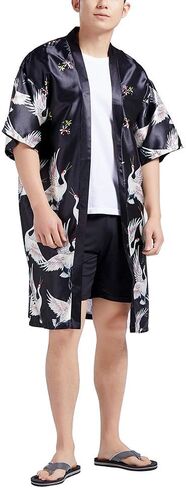 هاورون معطف كيمونو ياباني فضفاض للرجال بتصميم يوكاتا، رداء حمام طويل عتيق in Kuwait