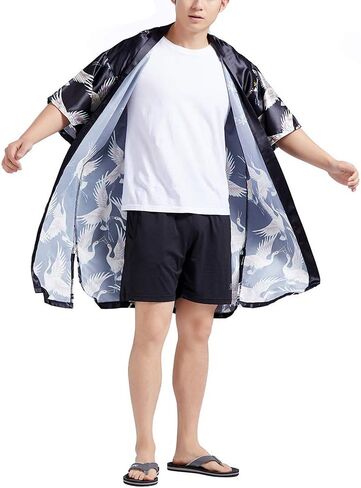 هاورون معطف كيمونو ياباني فضفاض للرجال بتصميم يوكاتا، رداء حمام طويل عتيق in Kuwait