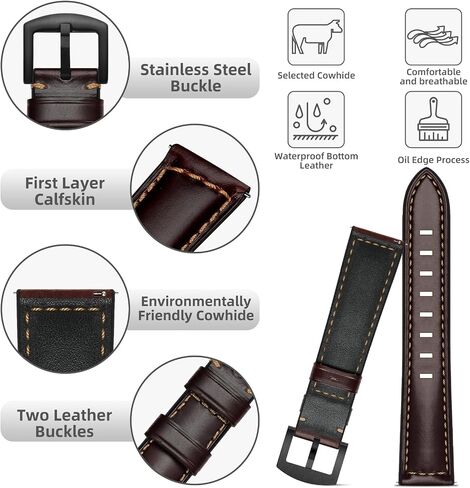 OXWALLEN Quick Release Leather Watch Band 20mm 22mm Strap for Samsung Galaxy Watch 6/5 Band Classic 43mm 47mm 40mm 44mm Leather Watch Strap for Men Women in Kuwait
