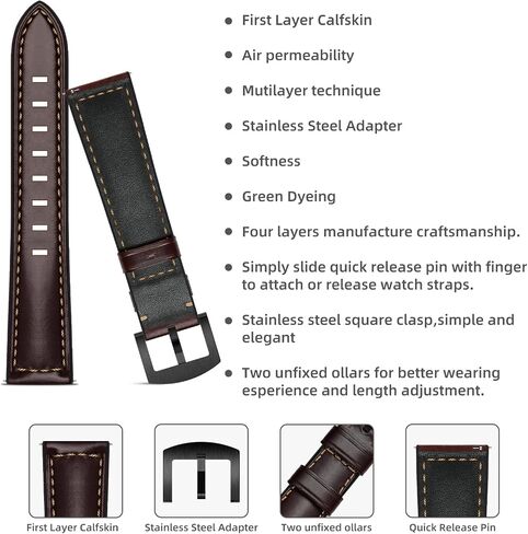 OXWALLEN Quick Release Leather Watch Band 20mm 22mm Strap for Samsung Galaxy Watch 6/5 Band Classic 43mm 47mm 40mm 44mm Leather Watch Strap for Men Women in Kuwait