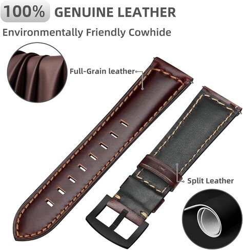 OXWALLEN Quick Release Leather Watch Band 20mm 22mm Strap for Samsung Galaxy Watch 6/5 Band Classic 43mm 47mm 40mm 44mm Leather Watch Strap for Men Women in Kuwait