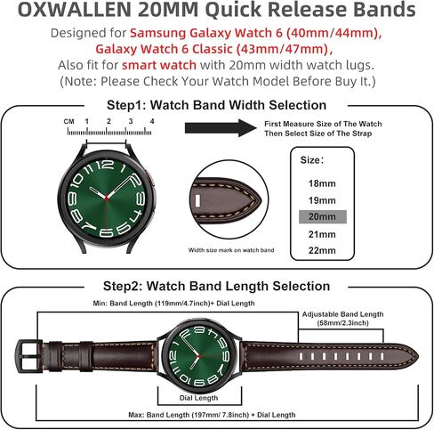 OXWALLEN Quick Release Leather Watch Band 20mm 22mm Strap for Samsung Galaxy Watch 6/5 Band Classic 43mm 47mm 40mm 44mm Leather Watch Strap for Men Women in Kuwait