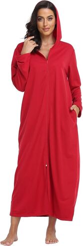 رداء نسائي من Laurel Snow بسحاب مع قلنسوة طويل، رداء حمام كامل الطول، ثوب نوم ناعم مع جيوب in Kuwait