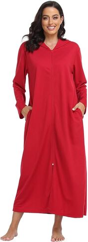 رداء نسائي من Laurel Snow بسحاب مع قلنسوة طويل، رداء حمام كامل الطول، ثوب نوم ناعم مع جيوب in Kuwait