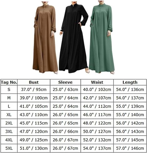 فستان عباية إسلامية للسيدات من ODIZLI رمضان بأكمام طويلة وياقة واقفة وسحاب فستان صلاة قفطان دبي فستان إسلامي in Kuwait