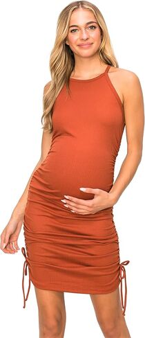 فستان الحمل النسائي المحبوك والمضلع بدون أكمام من My Bump مع كشكشة جانبية وخيوط (صنع في الولايات المتحدة الأمريكية) in Kuwait