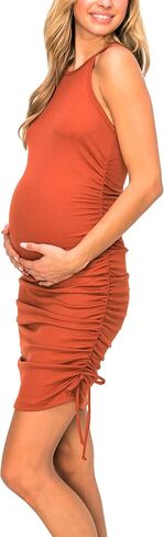 فستان الحمل النسائي المحبوك والمضلع بدون أكمام من My Bump مع كشكشة جانبية وخيوط (صنع في الولايات المتحدة الأمريكية) in Kuwait