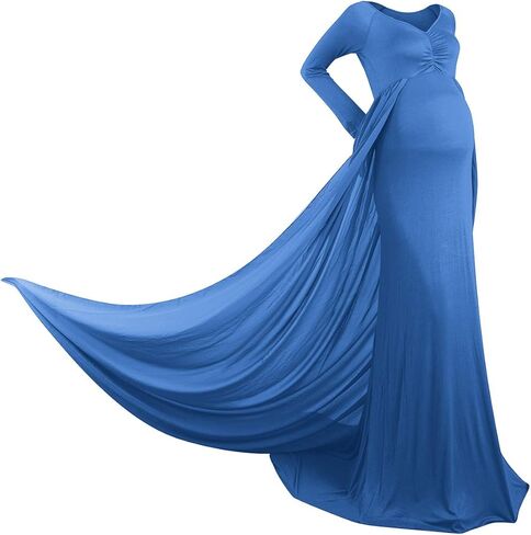 فستان حمل انيق للنساء الحوامل باكمام طويلة وقبة V وقصة ضيقة من الشيفون لالتقاط الصور in Kuwait