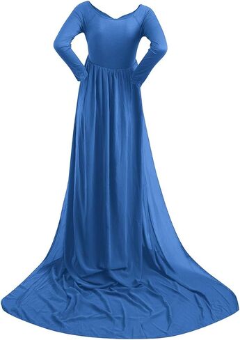 فستان حمل انيق للنساء الحوامل باكمام طويلة وقبة V وقصة ضيقة من الشيفون لالتقاط الصور in Kuwait