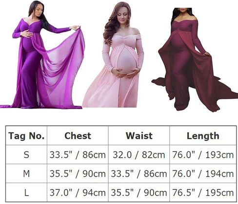 فستان حمل انيق للنساء الحوامل باكمام طويلة وقبة V وقصة ضيقة من الشيفون لالتقاط الصور in Kuwait