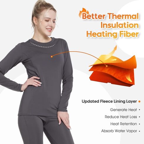 أطقم ملابس داخلية حرارية من Subuteay للنساء - بنطال ضيق مبطن بالصوف برقبة دائرية وأكمام طويلة وطبقة أساسية من Johns (العلوي والسفلي) in Kuwait