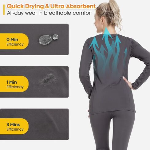 أطقم ملابس داخلية حرارية من Subuteay للنساء - بنطال ضيق مبطن بالصوف برقبة دائرية وأكمام طويلة وطبقة أساسية من Johns (العلوي والسفلي) in Kuwait