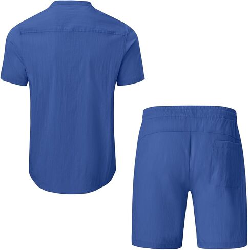 BGOWATU ملابس رجالية مكونة من قطعتين بأكمام قصيرة وقمصان وسروال قصير من Henley أطقم بدلات صيفية للشاطئ in Kuwait