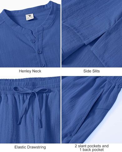 BGOWATU ملابس رجالية مكونة من قطعتين بأكمام قصيرة وقمصان وسروال قصير من Henley أطقم بدلات صيفية للشاطئ in Kuwait