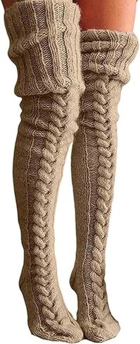 Louatui Over The Knee Sweater Socks for Women Cable Knit Tights High Socks Winter Wool Knee High Stockings Leg Warmers in Kuwait