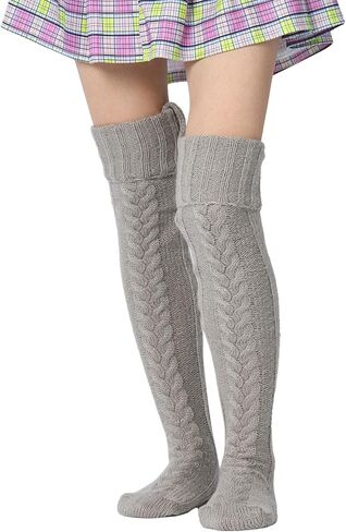 Louatui Over The Knee Sweater Socks for Women Cable Knit Tights High Socks Winter Wool Knee High Stockings Leg Warmers in Kuwait