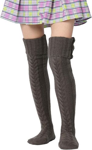 Louatui Over The Knee Sweater Socks for Women Cable Knit Tights High Socks Winter Wool Knee High Stockings Leg Warmers in Kuwait