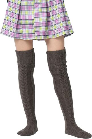 Louatui Over The Knee Sweater Socks for Women Cable Knit Tights High Socks Winter Wool Knee High Stockings Leg Warmers in Kuwait