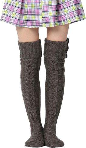 Louatui Over The Knee Sweater Socks for Women Cable Knit Tights High Socks Winter Wool Knee High Stockings Leg Warmers in Kuwait