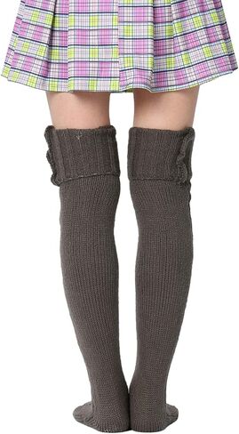 Louatui Over The Knee Sweater Socks for Women Cable Knit Tights High Socks Winter Wool Knee High Stockings Leg Warmers in Kuwait