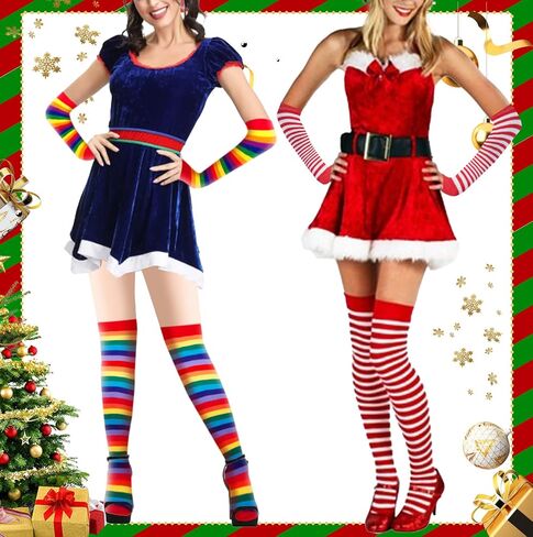 Joyingtwo Over Knee Rainbow Thigh High Socks Cosplay Accessories for Women Fashion Wild Long Striped Leg warmers in Kuwait