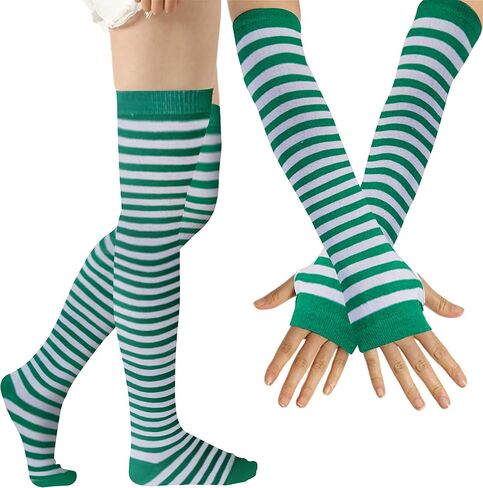 Joyingtwo Over Knee Rainbow Thigh High Socks Cosplay Accessories for Women Fashion Wild Long Striped Leg warmers in Kuwait