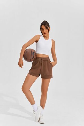 PINSPARK Sweat Shorts for Women Casual Summer Athletic Short Elastic Waist Comfy Lounge Shorts Bottoms with Pockets in Kuwait