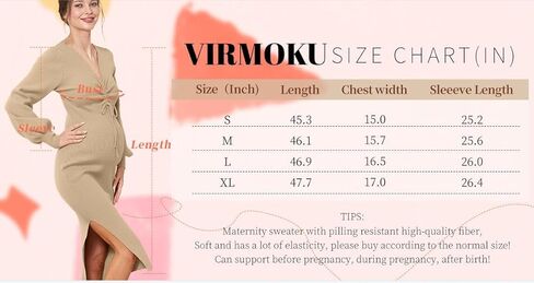 Virmoku للنساء فستان الأمومة سترة للرضاعة بأكمام طويلة ورقبة على شكل حرف V وفتحة جانبية وبوديكون لالتقاط الصور أثناء الحمل باللون الوردي in Kuwait