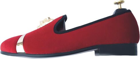 Justar Men's Velvet Loafers Slip-on Dress Shoes with Gold Buckle Penny Loafer Red Slippers Flats in Kuwait