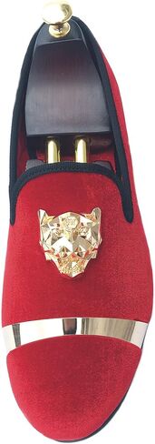 Justar Men's Velvet Loafers Slip-on Dress Shoes with Gold Buckle Penny Loafer Red Slippers Flats in Kuwait