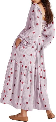 Shy Velvet Women's Fall Winter Dresses 2024 Maxi Dress Long Sleeve Square Neck Embroidered Maxi Dress in Kuwait