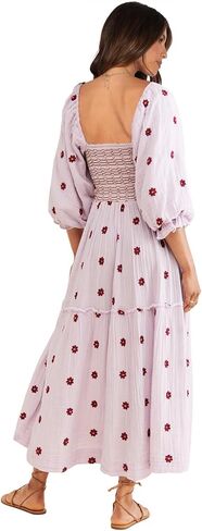 Shy Velvet Women's Fall Winter Dresses 2024 Maxi Dress Long Sleeve Square Neck Embroidered Maxi Dress in Kuwait