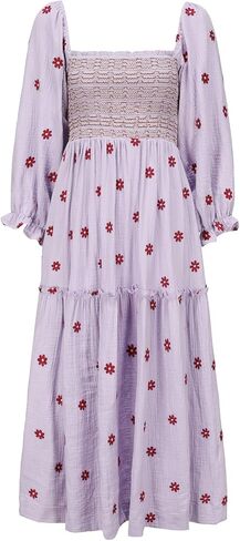 Shy Velvet Women's Fall Winter Dresses 2024 Maxi Dress Long Sleeve Square Neck Embroidered Maxi Dress in Kuwait