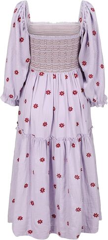 Shy Velvet Women's Fall Winter Dresses 2024 Maxi Dress Long Sleeve Square Neck Embroidered Maxi Dress in Kuwait