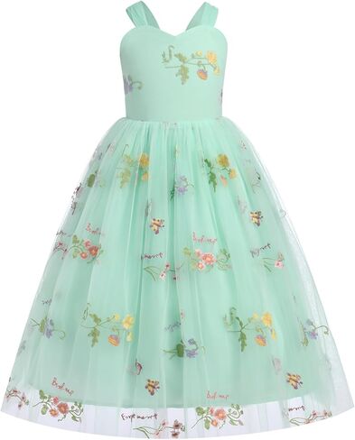 Flower Girl Dress Princess Sleeveless Floral Embroidered Kids Summer Wedding Pageant Birthday Tutu Tulle Dress in Saudi Arabia