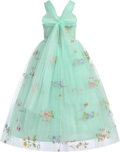 Flower Girl Dress Princess Sleeveless Floral Embroidered Kids Summer Wedding Pageant Birthday Tutu Tulle Dress in Saudi Arabia