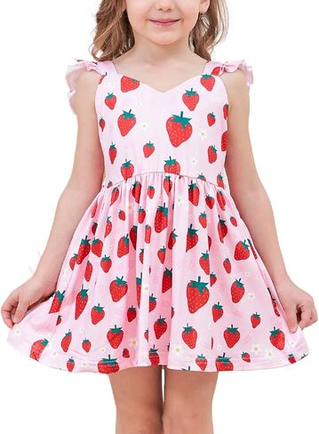 Toddler Girl Summer Dresses Kids Flutter Sleeve Casual Dress Vibrant Color Sundress 2-7 Years in Saudi Arabia