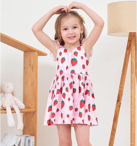 Toddler Girl Summer Dresses Kids Flutter Sleeve Casual Dress Vibrant Color Sundress 2-7 Years in Saudi Arabia