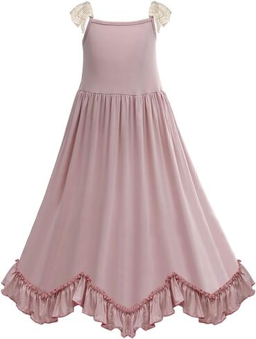 فستان طويل أنيق للفتيات من Everweekend بتصميم بوهيمي مكشكش وأكمام طويلة من الدانتيل وأكمام طويلة من Aling Swing Twirly فستان للحفلات in Kuwait